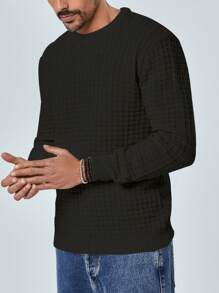 RueChic Men Solid Round Neck Sweater - Black - View 3