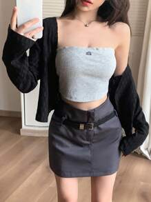 DAZY Solid Open Front Crop Jacket,Fall Clothes - Black - View 2