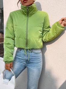 SHEIN Unity Abrigo acolchado con cremallera y cordón ajustable en el bajo, ropa de invierno - Verde - Ver 3