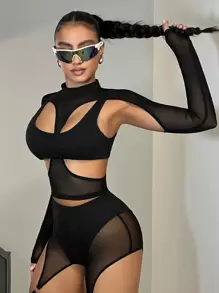 SHEIN ICON Cut Out Front Mesh Top