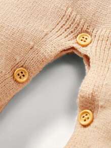 男嬰小熊刺繡前口袋針織連身褲 - 杏色 - 查看 6