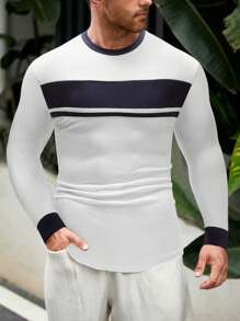 GENTILAND Hombres Top de dos colores algodón ribete en contraste - Blanco - Ver 1