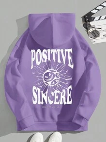 Manfinity RebelGame 宽松男士花卉与字母印花保暖内衬连帽衫 - 紫色 - 查看 1