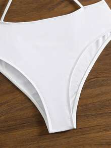 SHEIN Swim Women's Rhinestone Decorated Circular Design Hollow Out One-Piece Swimsuit, For Summer Beach Vacation - White - View 6