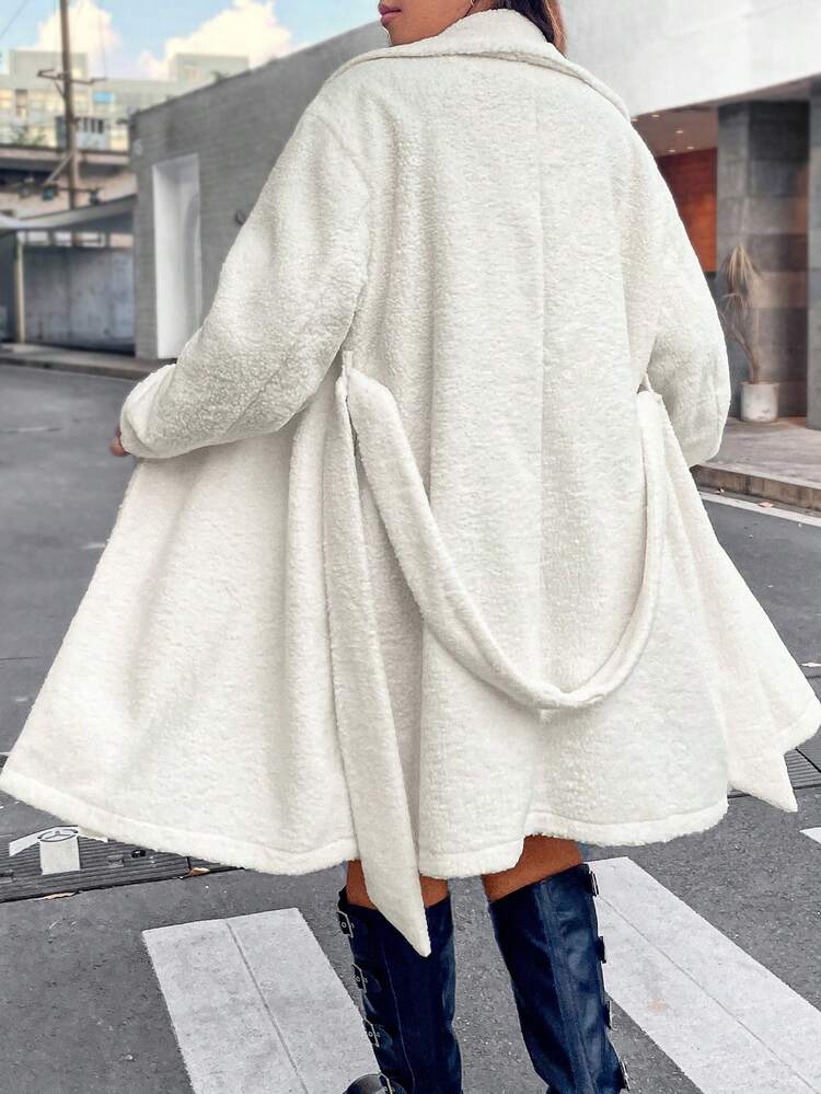 Plus Shawl Collar Belted Teddy Coat