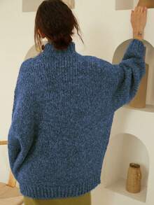 Knit Mix 优雅女士厚针织法式高领长袖毛衣，低调复古硬币图案套头衫，适合秋冬季、圣诞节、感恩节、新年、时尚休闲日常穿着以及返校季穿着。 - 藏蓝色 - 查看 3