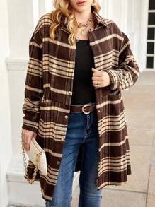 Flirla Plus Plaid Print Drop Shoulder Overcoat - Multicolor - View 5