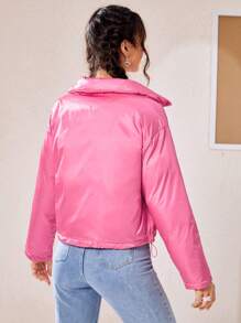 SHEIN EZwear Manteau court matelassé avec ourlet à cordon de serrage - Rose bonbon - Voir 2