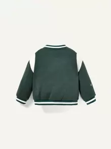 Baby Boy Letter Graphic Striped Trim Colorblock Varsity Jacket - Army Green - View 2