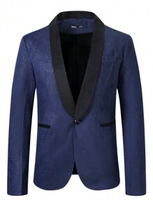 Manfinity Mode Men's Jacquard Shawl Collar Blazer - Navy Blue - View 3