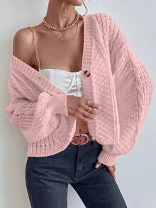 Chiquease Cable Knit Drop Shoulder Cardigan - Pink - View 5