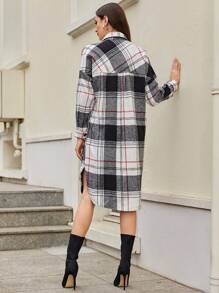 RueChic Plaid Print Drop Shoulder Shirt Dress Without Belt - Multicolor - View 2