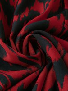 SHEIN Clasi Plus Allover Print Belted Dress - Burgundy - View 4