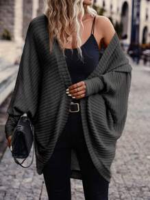 SHEIN Frenchy Abrigo de manga murciélago con parte delantera abierta - Blanco y Negro - Ver 6