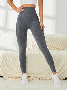 寬腰帶運動打底褲 - 灰色 - 查看 2