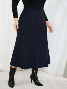 SHEIN Clasi Plus High Waist Knit Skirt - Blue - View 5