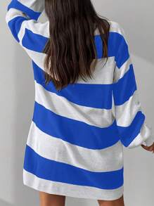 EURMUSE Colourblock Pattern Drop Shoulder Jumper Dress - Blue and White - View 2