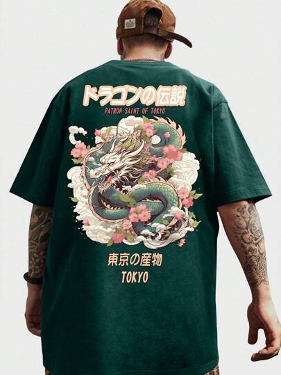 Anime Camiseta de cuello redondo de estilo retro de la ciudad para hombres, uso casual diario, primavera/verano
