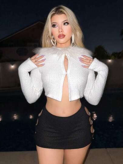 Sweetina Chaqueta Corta Hueca Con Borde Ondulado