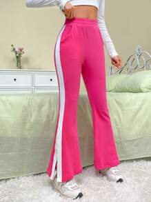 SHEIN EZwear 側邊紋飾鬆緊腰扶搖直筒褲 - 彩色 - 查看 6