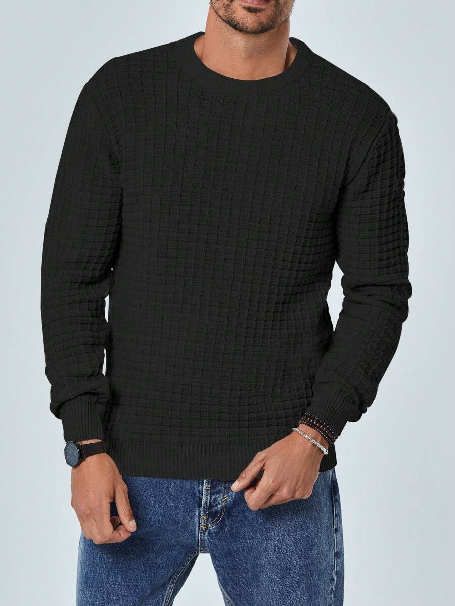 RueChic Men Solid Round Neck Sweater - Black - View 1