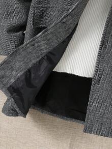 SHEIN Tween Boy 1pc Letter Patched Detail Fuzzy Trim Hooded Overcoat - Black and White - View 5