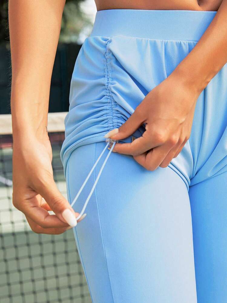 Drawstring Side Ruched 2 In 1 Skinny Pants,Women Tennis Outfit