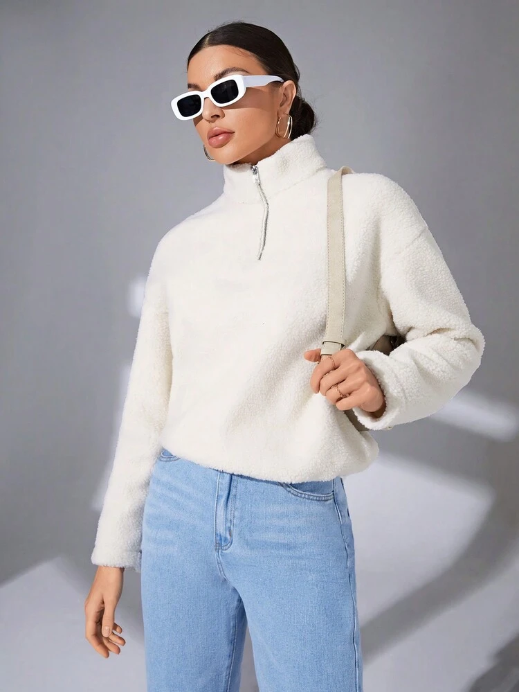 Solid Half Zip Teddy Sweatshirt