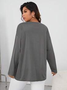 SHEIN Unity Plus Letter Graphic Drop Shoulder Tee - Dark Grey - View 2