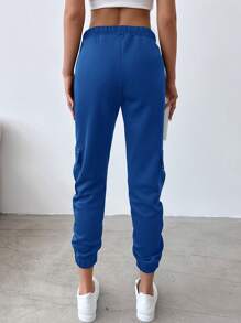 EURMUSE Women'S Elastic Waist Side Flap Pocket Sweatpants - Royal Blue - View 2