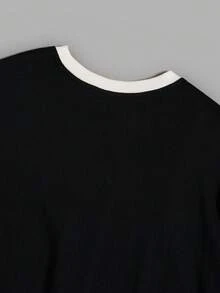 SHEIN EZwear 大碼撞色頂針落肩袖運動衫 - 彩色 - 查看 6