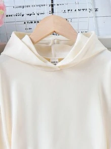 SHEIN Tween Girl Lace Up Front Drop Shoulder Hooded Sweatshirt Dress - Apricot - View 8