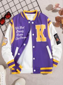 男大童標語圖案條紋飾邊學院風夾克不帶T恤 - 彩色 - 查看 1