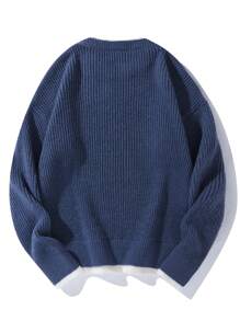 Manfinity Nam Viền tương phản Thả vai Đồ đan Ribbed Áo len - Màu xanh lam - Xem 4