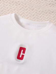 SHEIN 女大童刺繡字母圖案撞色運動衫&拼接側邊接縫衛褲 - 白色 - 查看 6