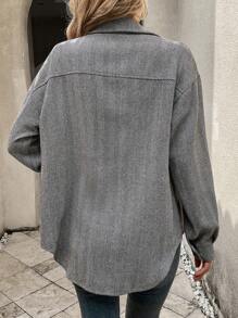 SHEIN LUNE 翻蓋口袋落肩袖外套 - 灰色 - 查看 2