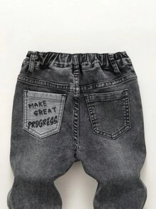 Bé trai Xám Đàn hồi Thêu Quần jean - Xám - Xem 4