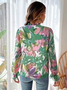 SHEIN VCAY 女士花卉印花領帶襯衫 - 彩色 - 查看 2