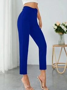 SHEIN PETITE Chất rắn Thắt lưng Quần skinny Quần - Xanh đậm - Xem 4