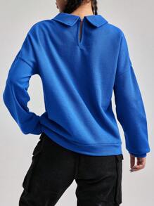 EURMUSE Solid Drop Shoulder Hoodie - Royal Blue - View 2