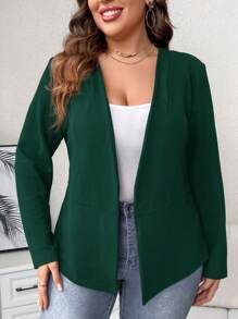 SHEIN Clasi Hơn Chất rắn Mở Mặt trước Áo khoác - Màu xanh lá cây đậm - Xem 5