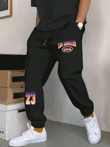 Aesthetic Post Nam Đồ họa Chữ cái Eo dây rút Quần thể thao - màu đen - Xem 3