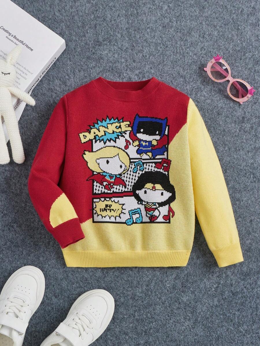 JUSTICE LEAGUE X SHEIN 女小童卡通和字母圖案套頭毛衣 - 彩色 - 查看 1