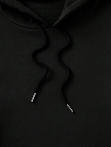 SHEIN EZwear Butterfly Print Kangaroo Pocket Drawstring Thermal Lined Hoodie - Black - View 5