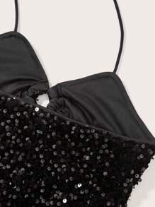 SHEIN ICON 十字交叉後背繫帶亮片掛脖洋裝 - 黑色 - 查看 6