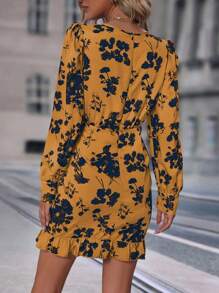 SHEIN Clasi Vestido bajo cruzado con estampado floral con nudo lateral ribete con fruncido - Multicolor - Ver 2