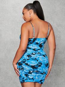 SHEIN BAE Vestido ajustado fruncido con estampado floral talla grande - Multicolor - Ver 6