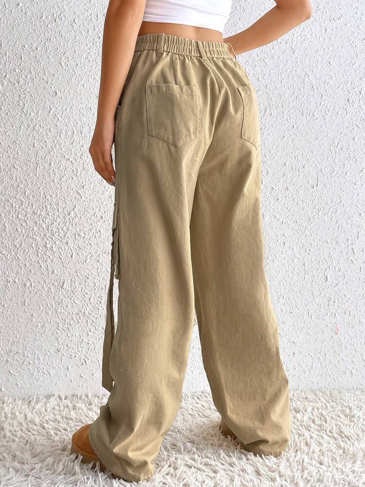 Letter Patched Detail Flap Pocket Side Cargo Pants