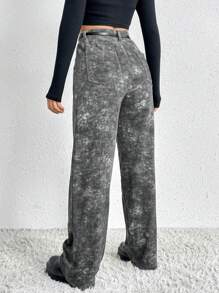 SHEIN EZwear Pantalones deportivos de tie dye con bolsillo oblicuo de pierna ancha con cinturón