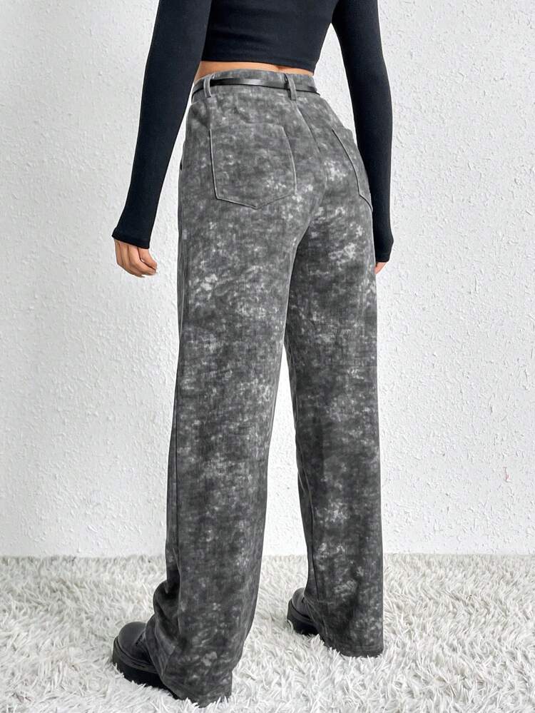 Tie Dye Slant Pocket Wide Leg Belted Sweatpants